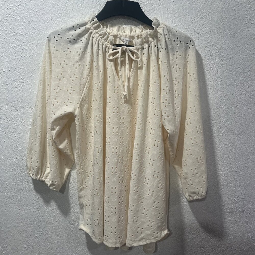 Culture Code eyelet Raglan 3/4 Sleeve Women Shirt‎ Elastic Cuff tie neck SZ XL